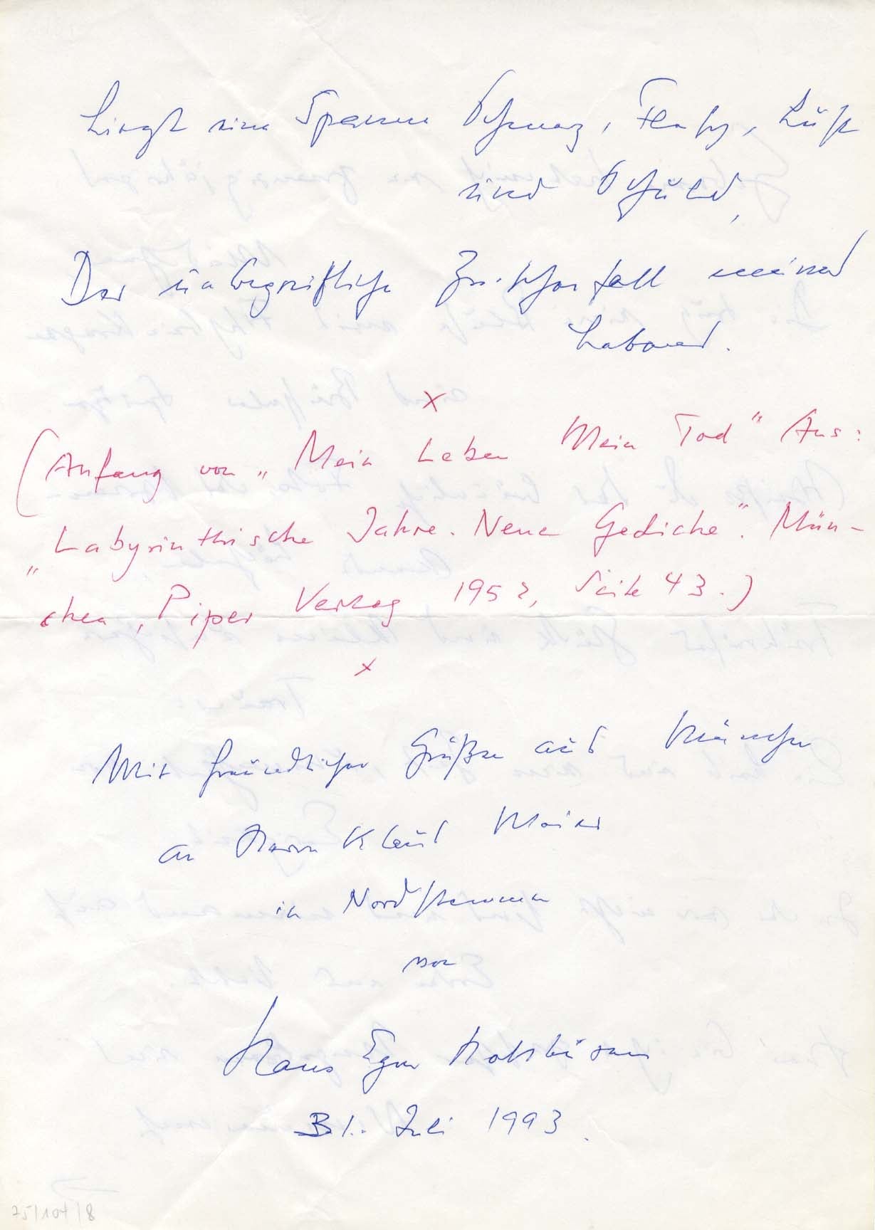 Hans Egon Holthusen Autograph