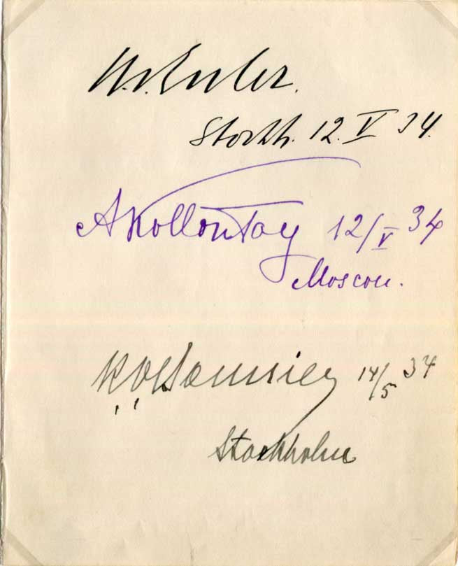 Alexandra Kollontai & Ulf von Euler Autogramme