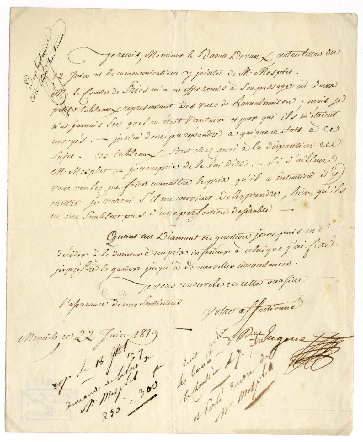 Eugène de Beauharnais Autogramm