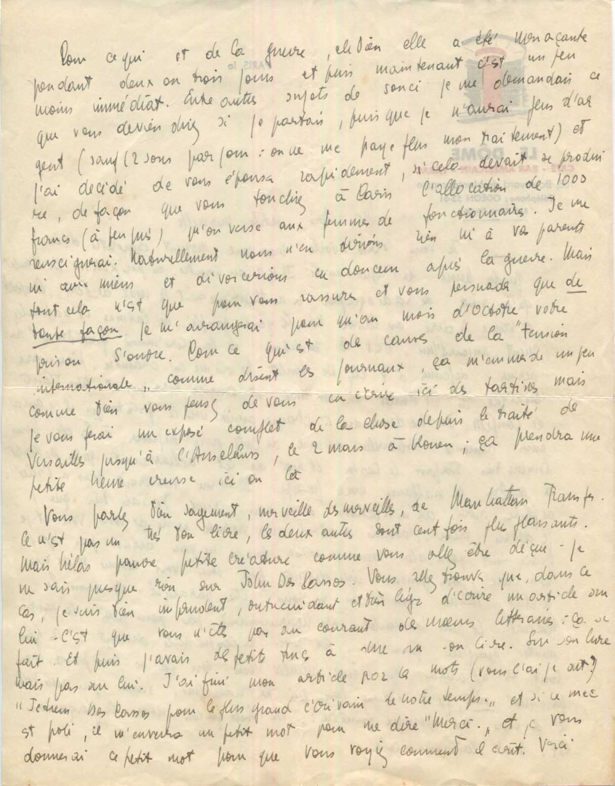 Jean-Paul Sartre Autograph