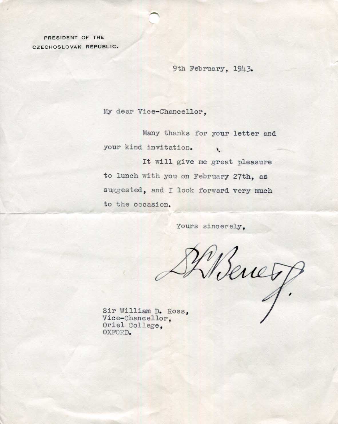 Edvard Benes Autograph