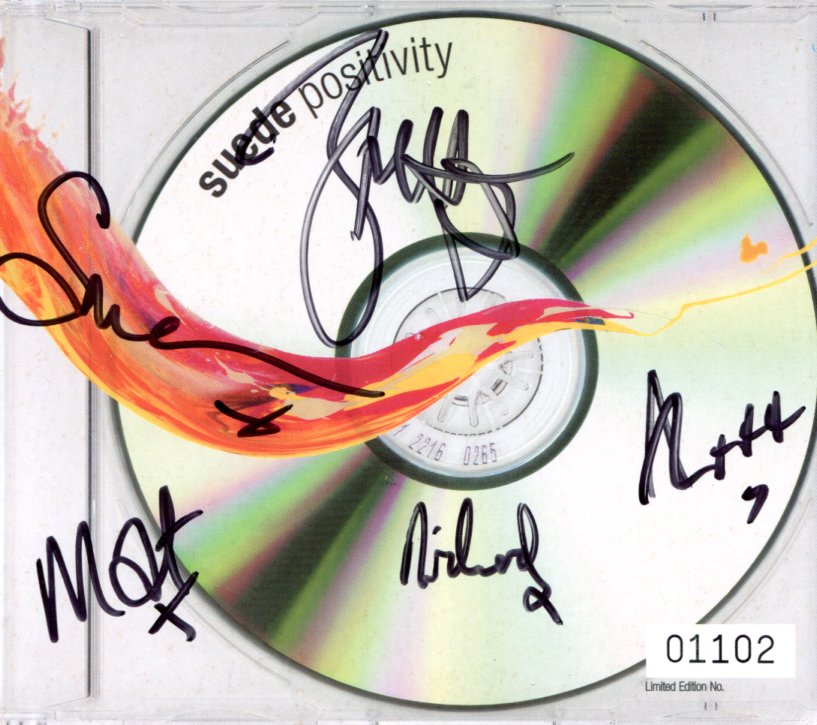 Suede (band) autographs, signed CD cover