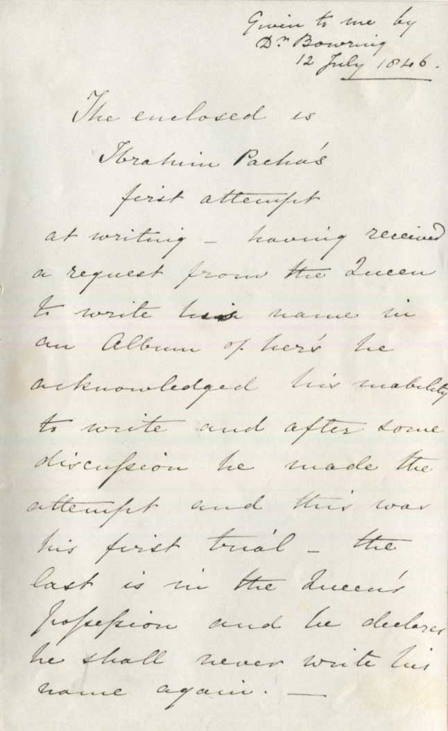 Ibrahim Pasha of Egypt Autograph