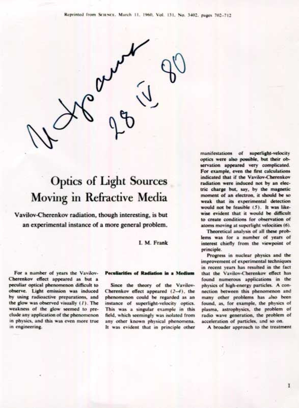 Ilya M. Frank Autograph