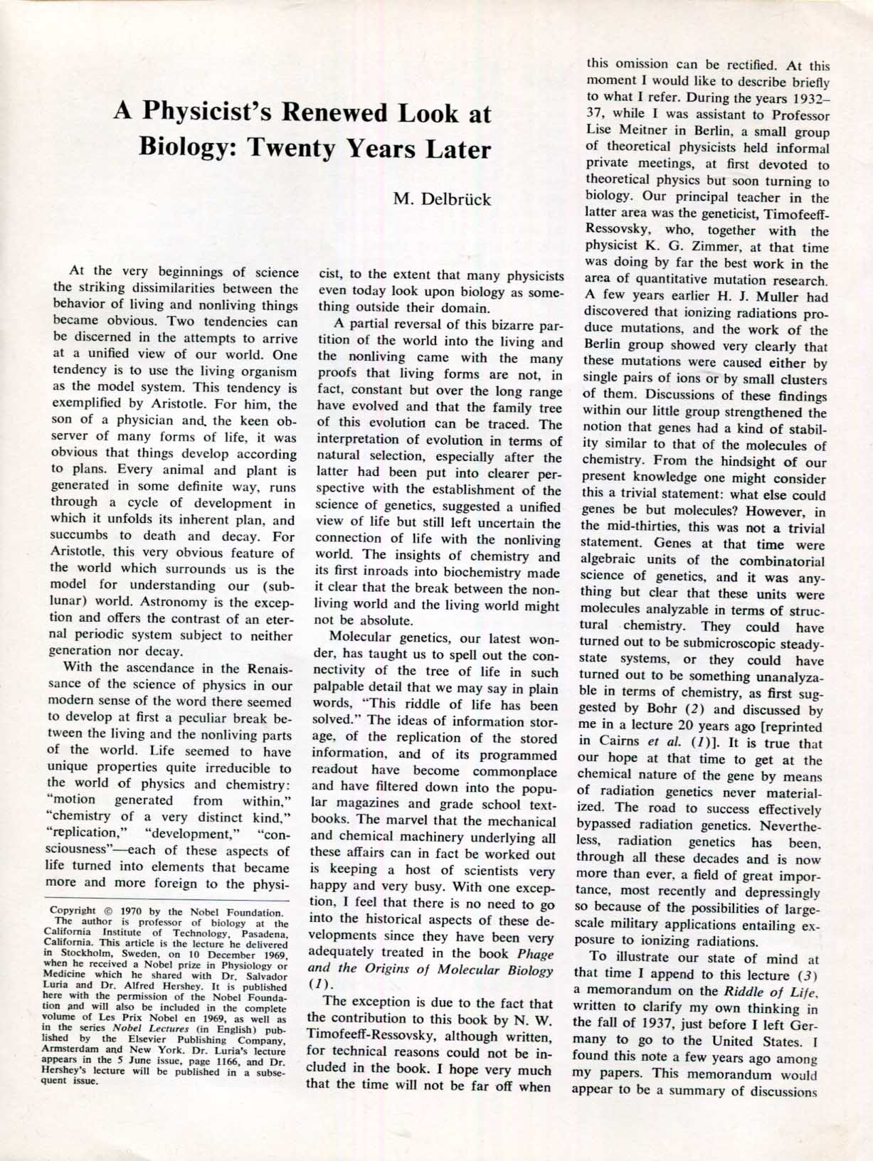 Max Delbrück Autograph