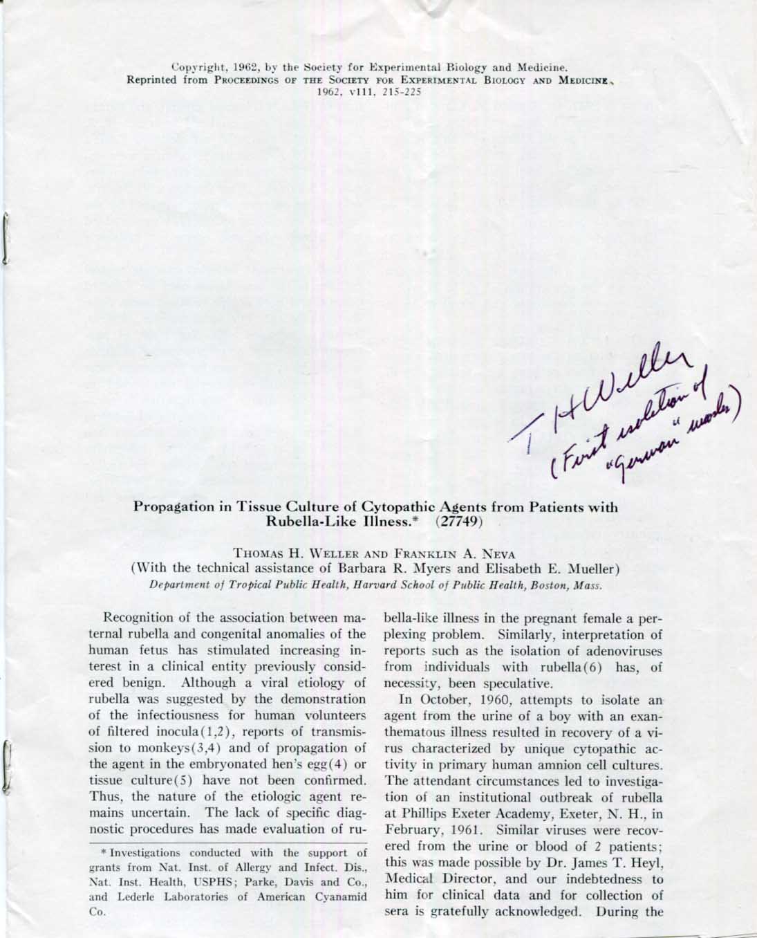 Thomas Huckle Weller Autograph