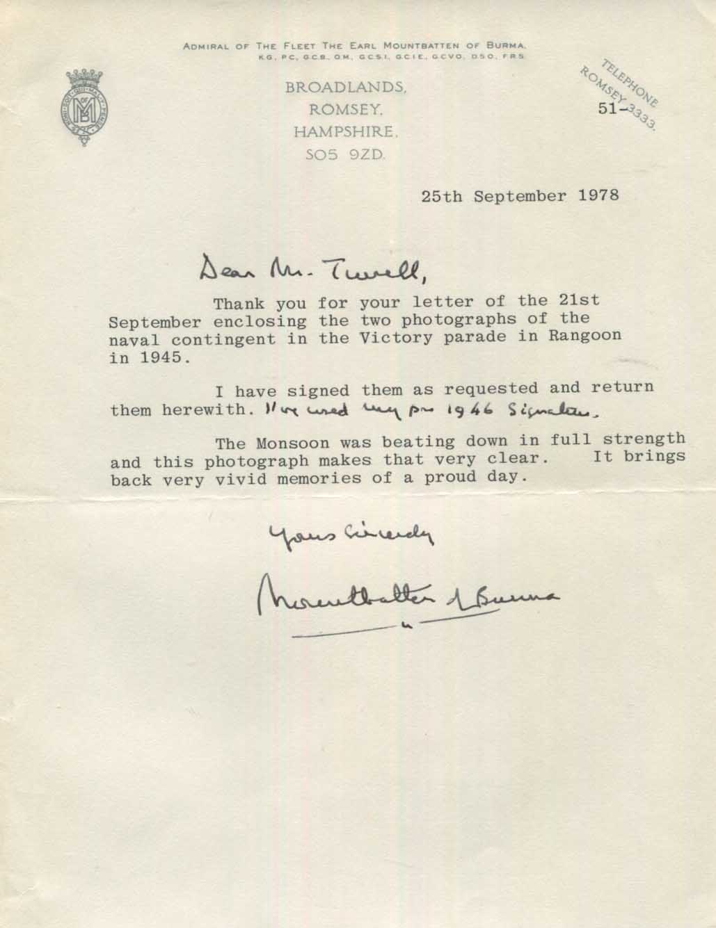 Earl Mountbatten of Burma Autographs