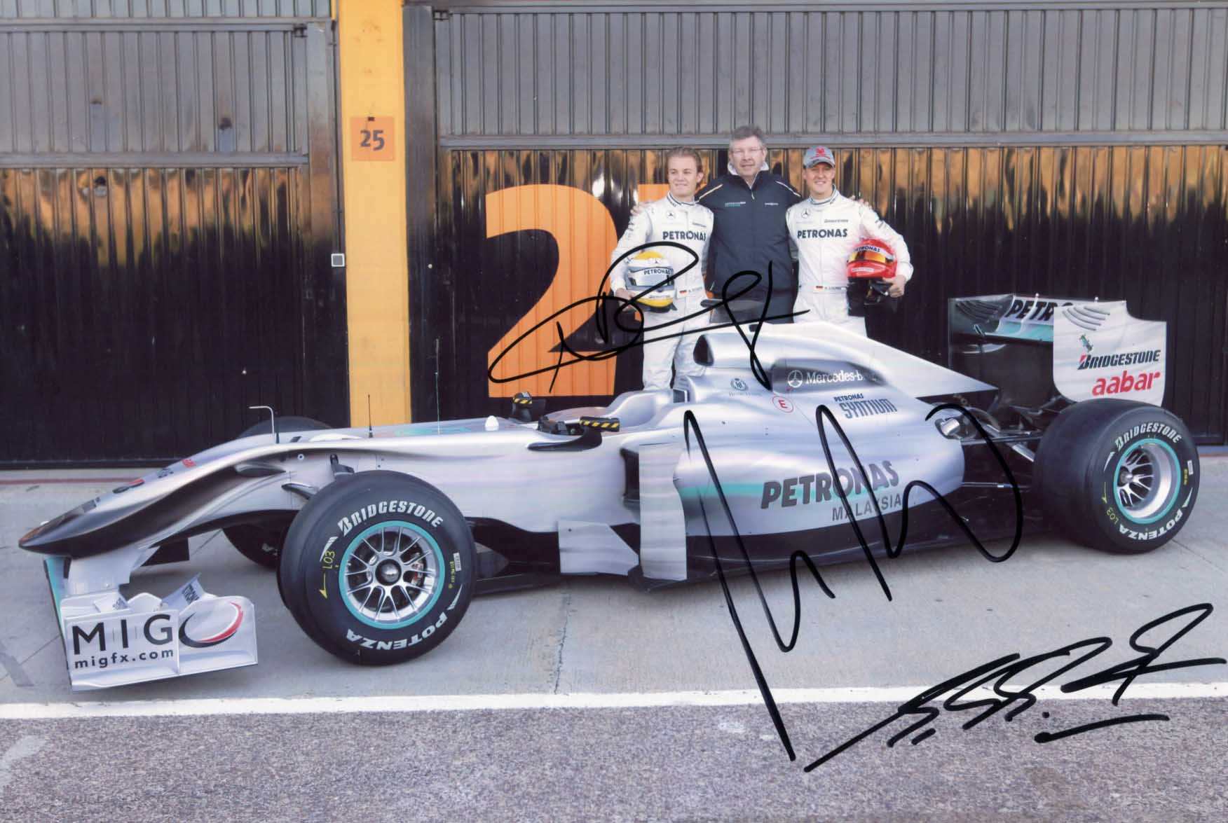 Michael & Nico & Ross Schumacher & Rosberg & Brawn Autograph Autogramm | ID 15719957135741