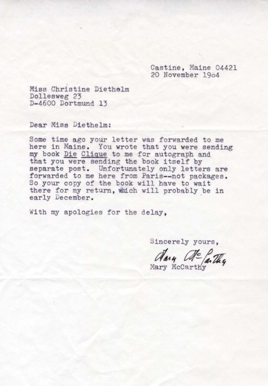 Mary McCarthy Autograph Autogramm | ID 15725774635389