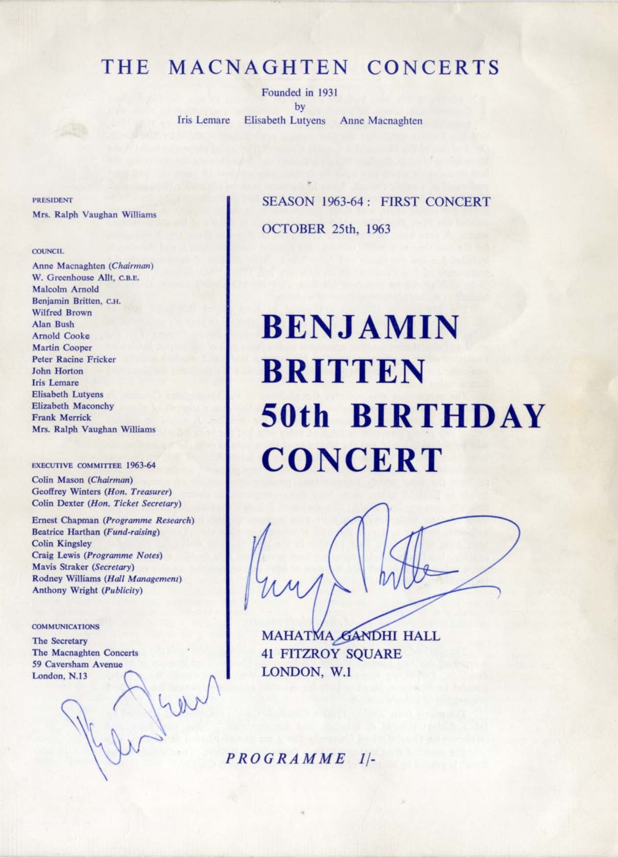 Benjamin Britten Autograph Autogramm | ID 15728972530045