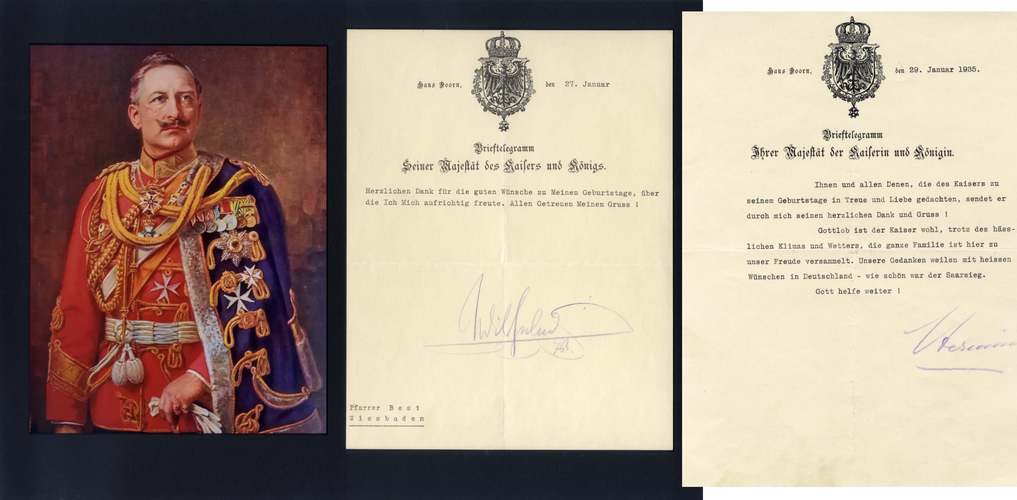 WILHELM II, German Emperor & Hermine Reuss of Greiz Autographs