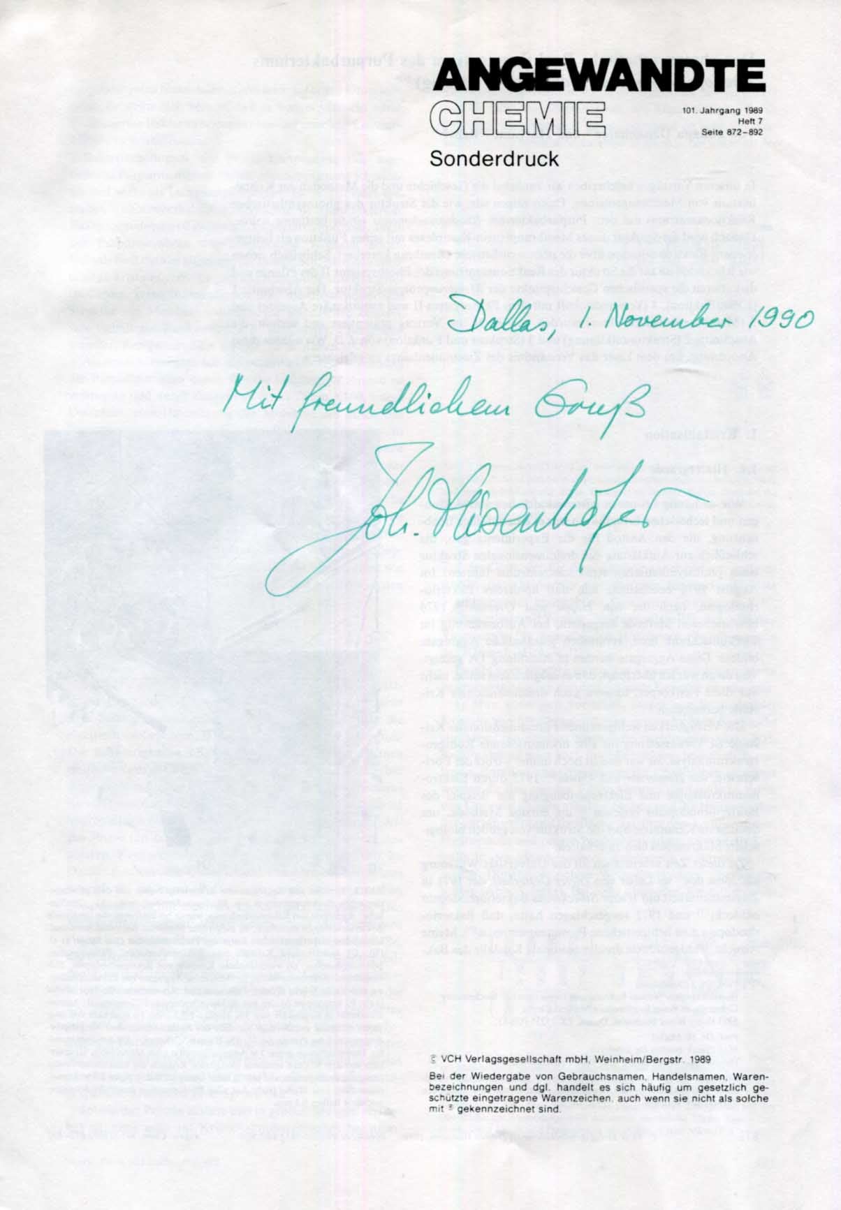 Johann Deisenhofer Autograph
