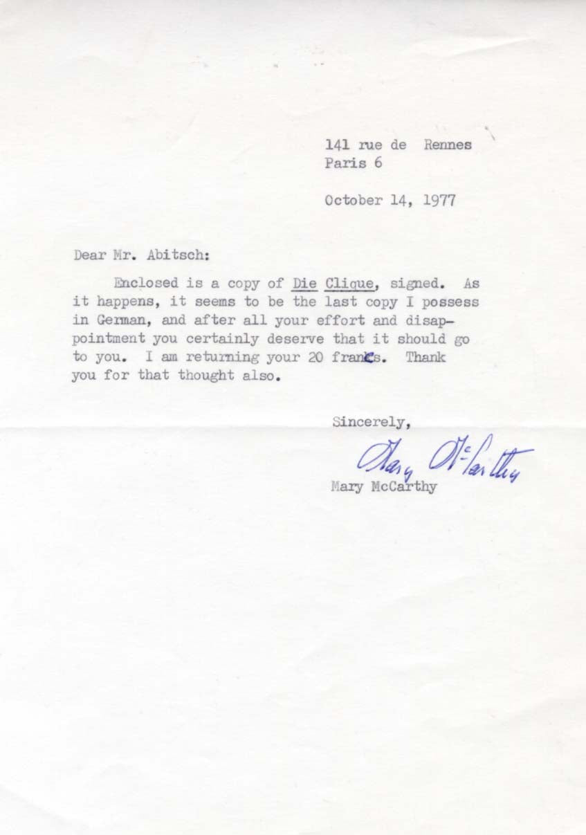 Mary McCarthy Autograph