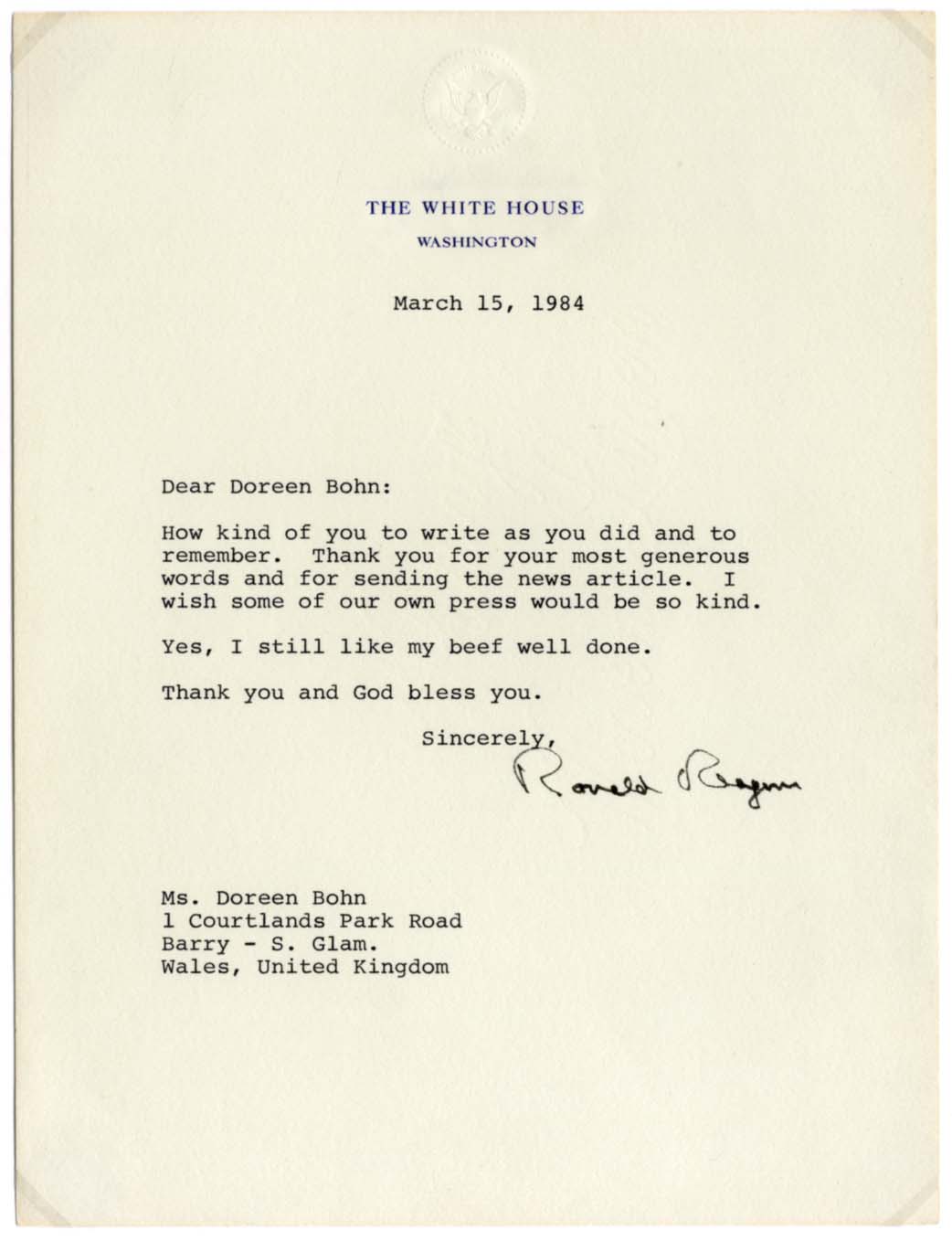 Ronald Reagan Autograph Autogramm | ID 15770027721085