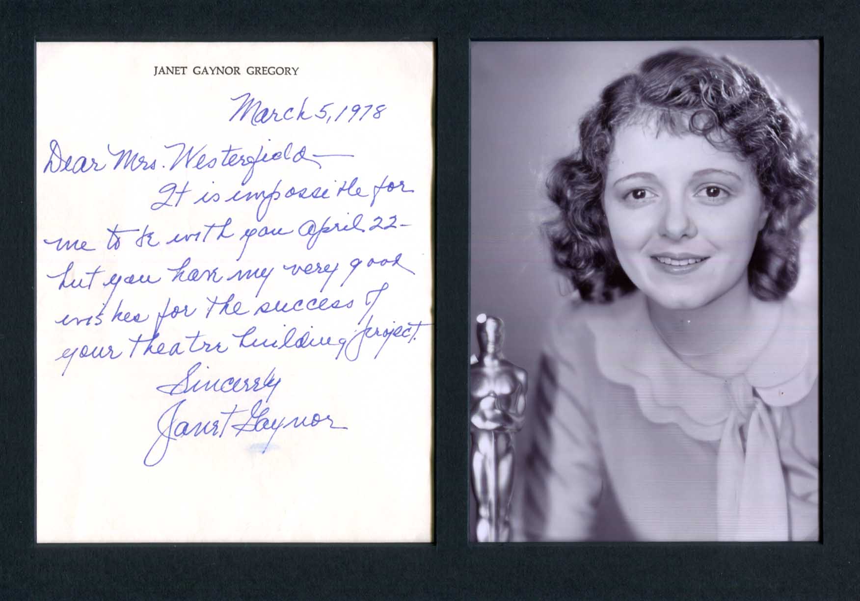 Janet Gaynor Autograph