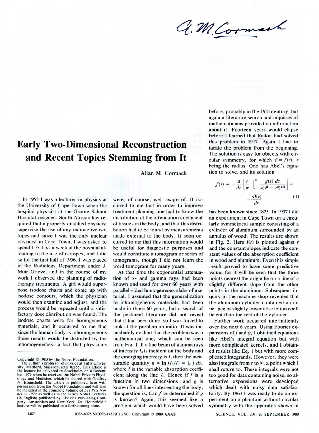 Allan McLeod Cormack Autograph Autogramm | ID 15777973567869