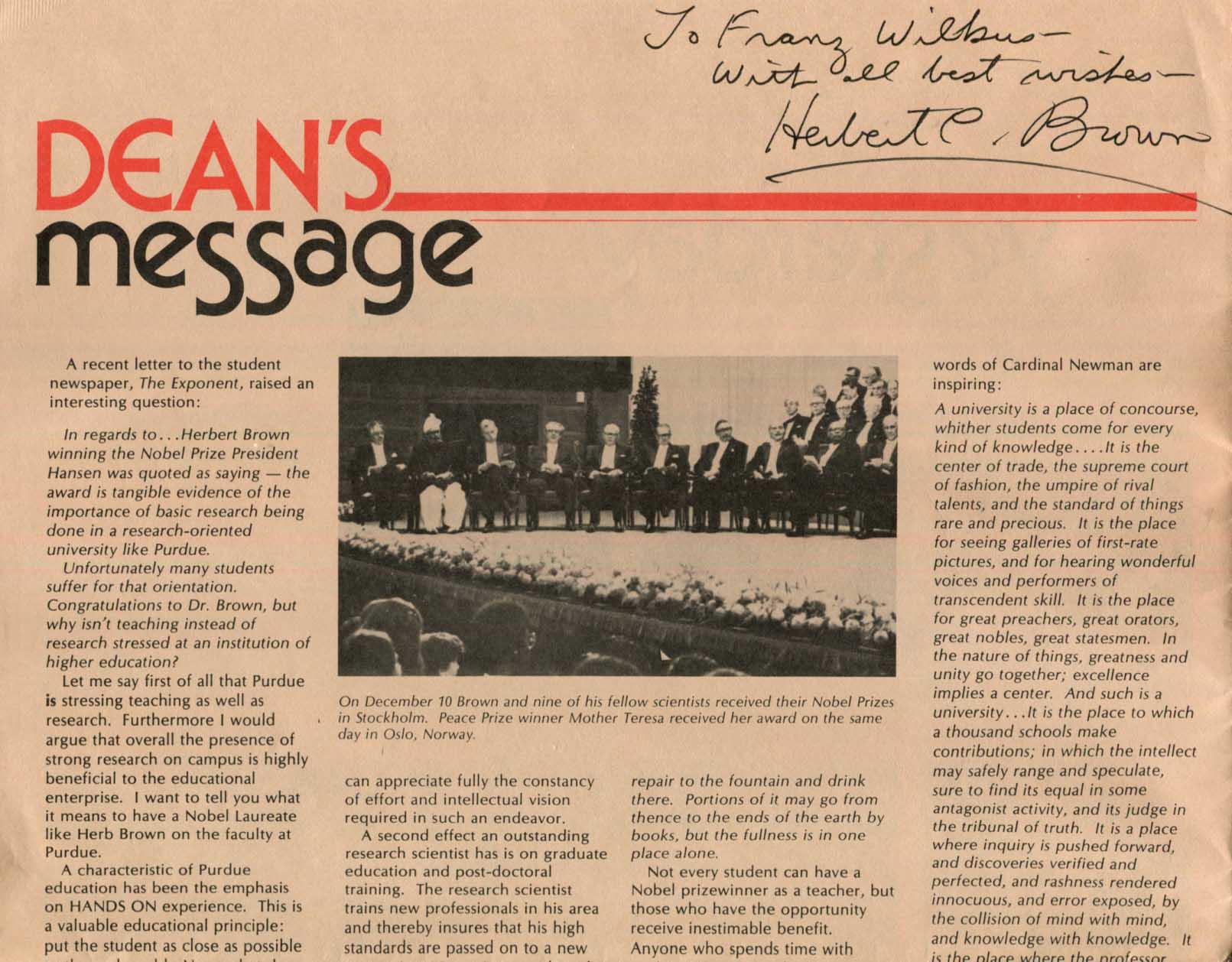 Herbert C. Brown Autograph