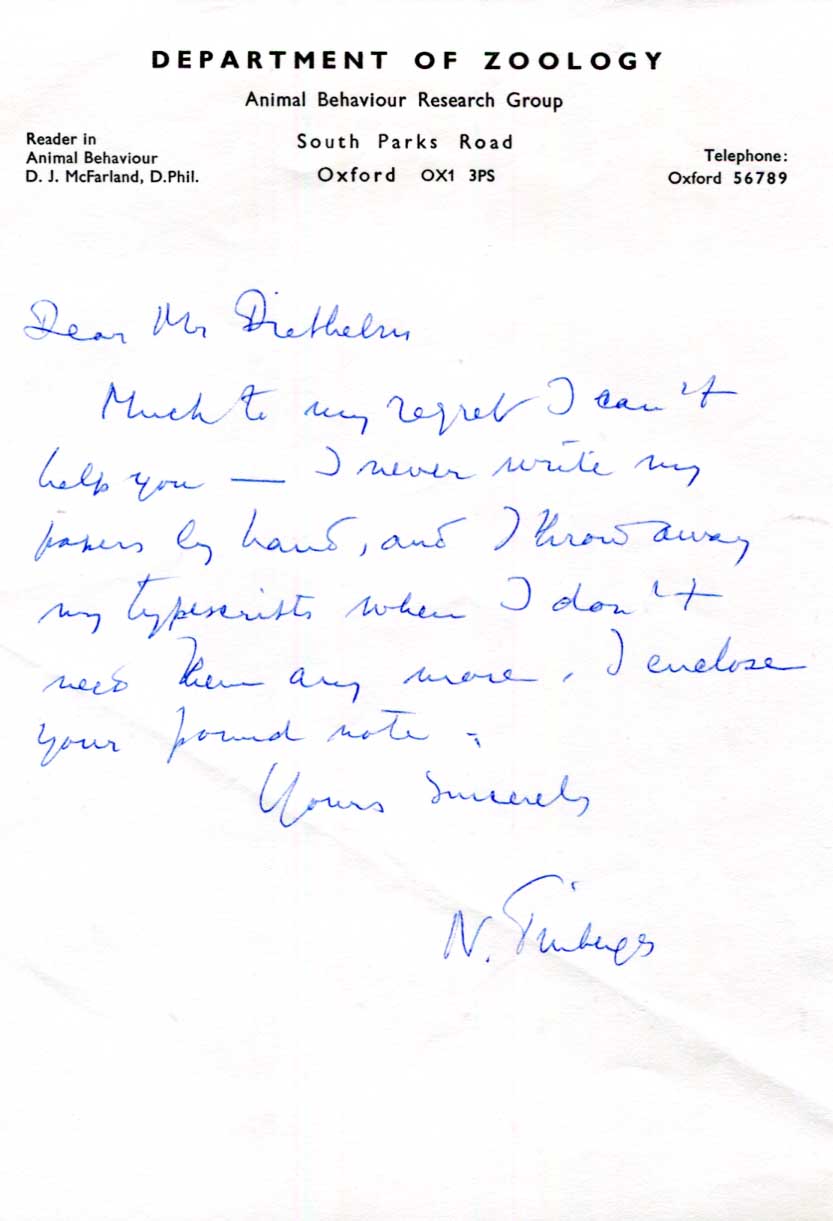 Nikolaas Tinbergen Autograph Autogramm | ID 15819766366589