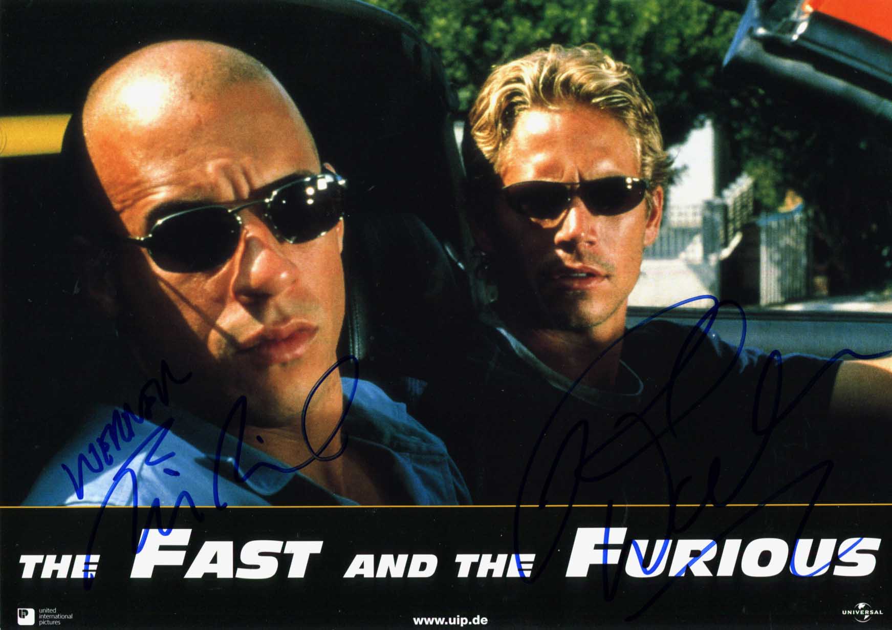 Paul Walker & Vin Diesel `The Fast and the Furious` Autographs