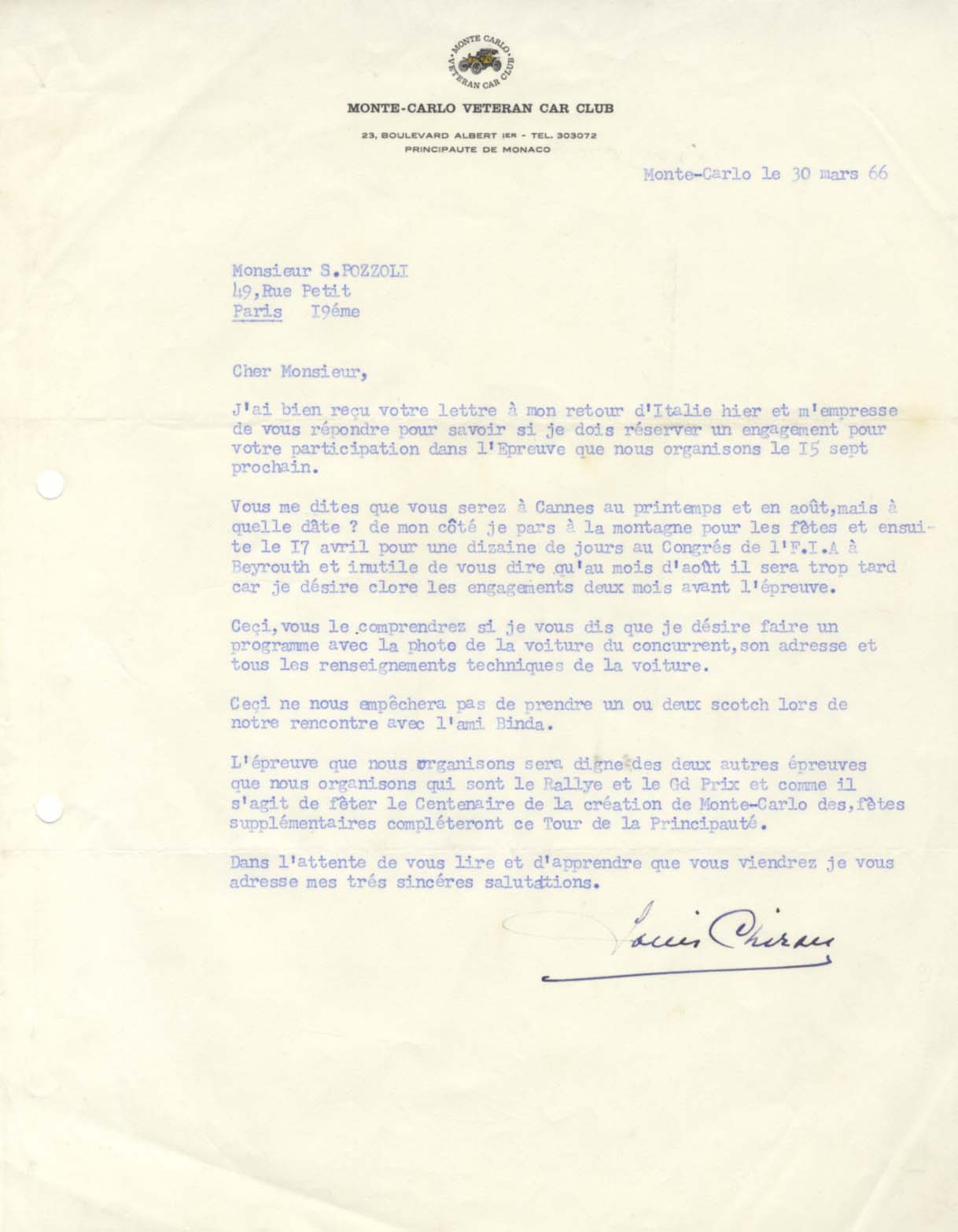 Louis Chiron Autograph