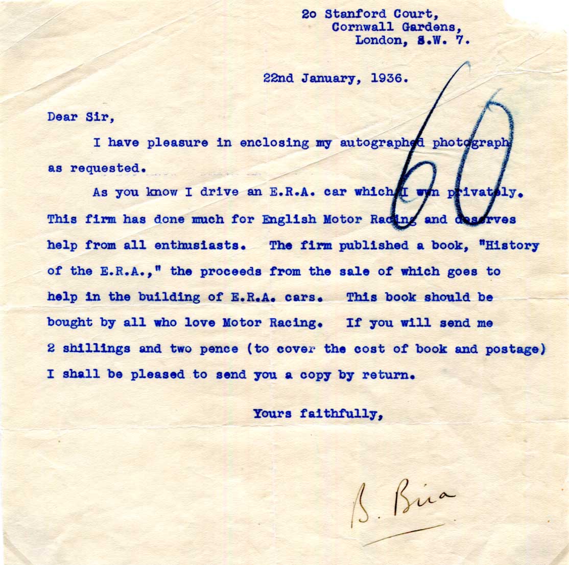 Birabongse Bhanudej `Prince Bira` Autograph