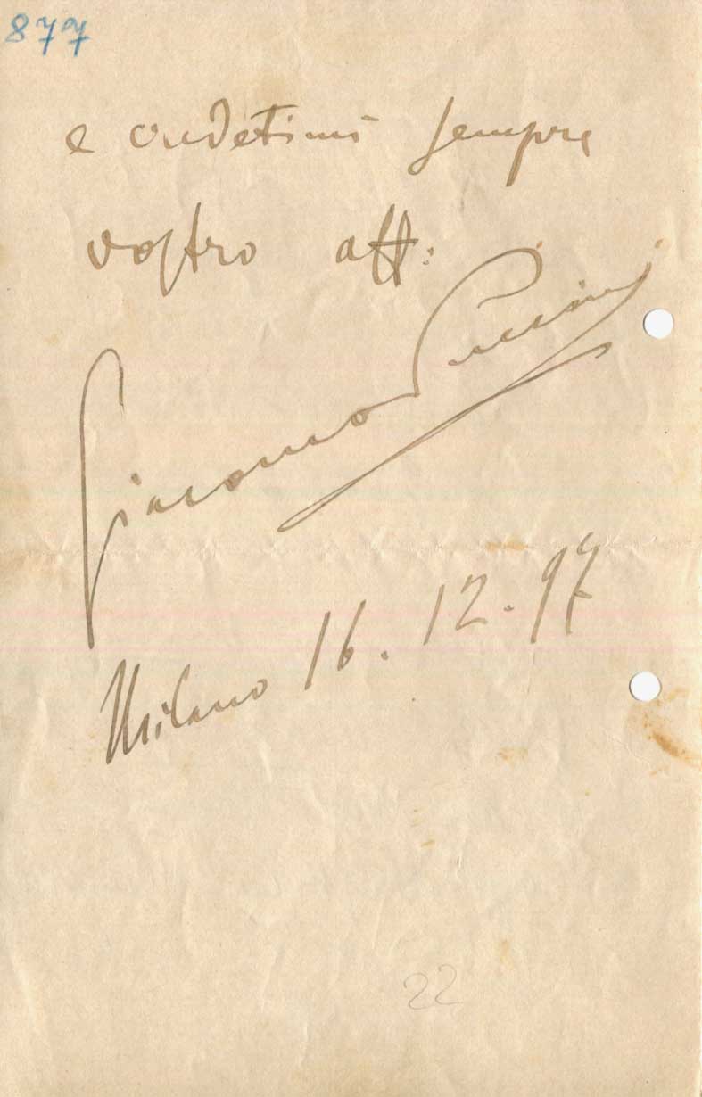 Giacomo Puccini Autograph