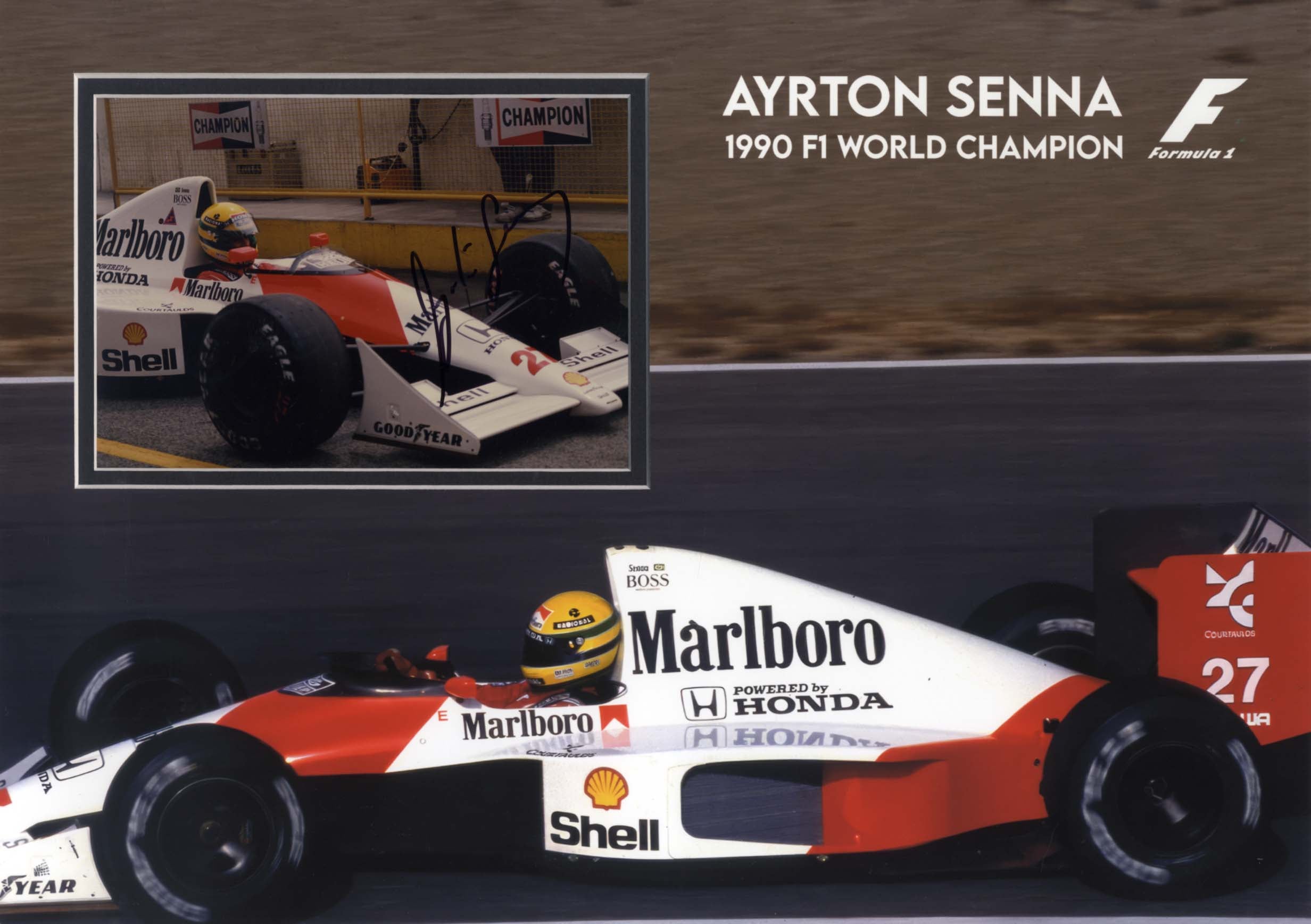 Ayrton Senna autographic ブロマイド 5枚セット Ayrton Senna autograph, signed photo in special custom-matting