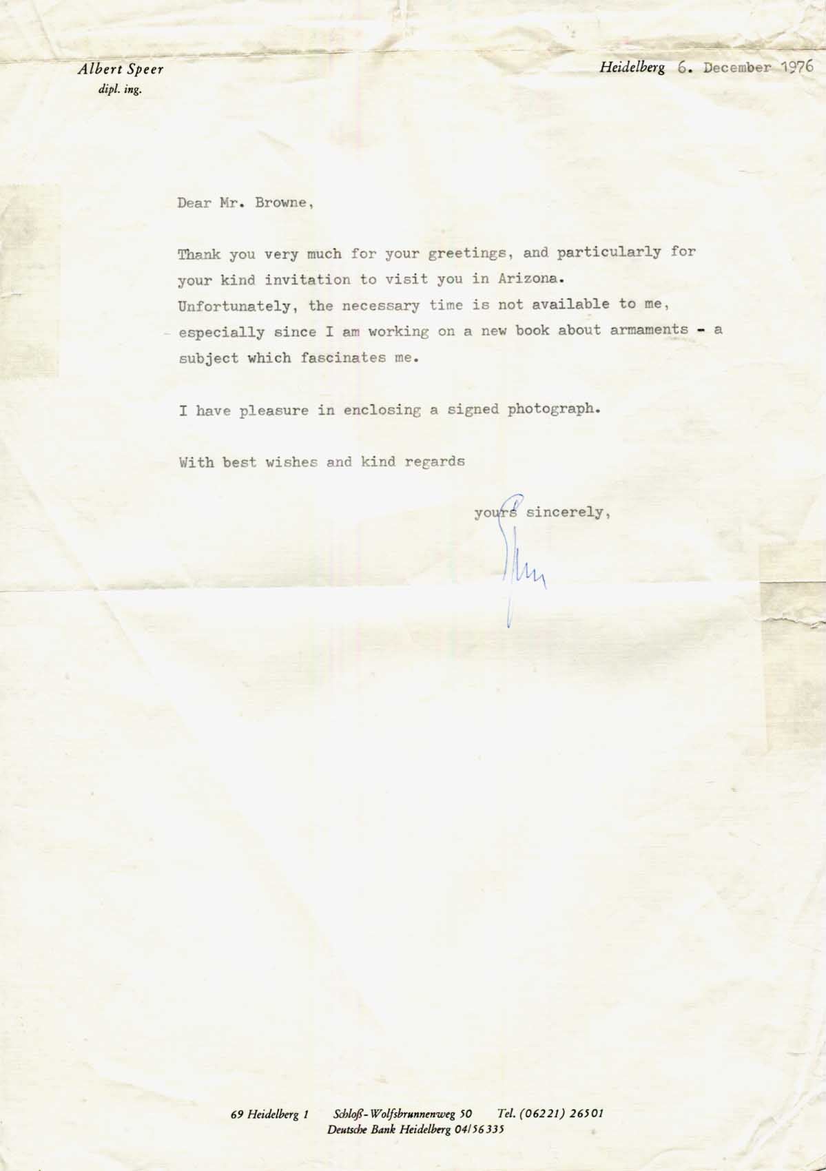 Albert Speer Autograph