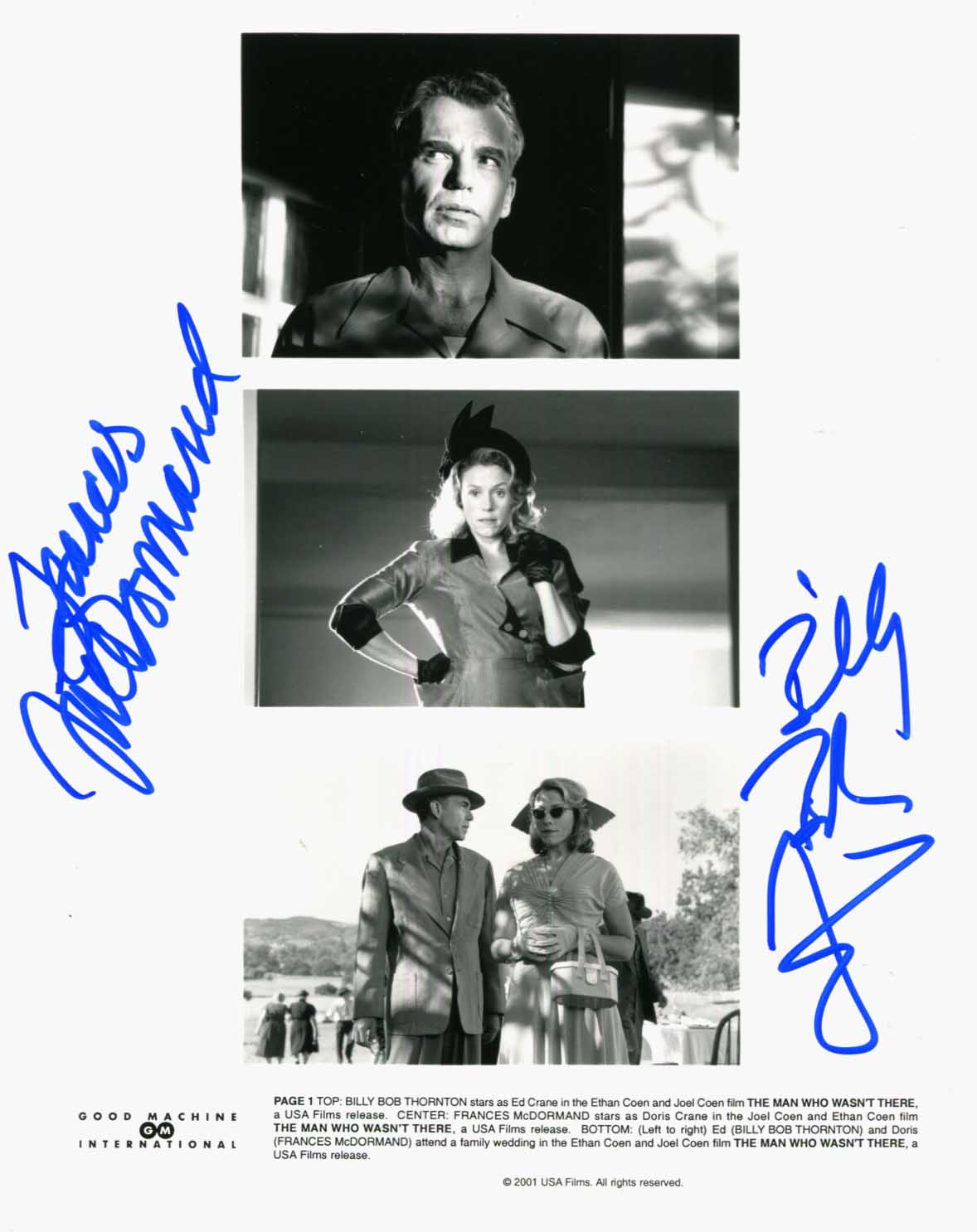 Frances McDormand & Billy Bob Thornton `The Man Who Wasn`t There` Autographs
