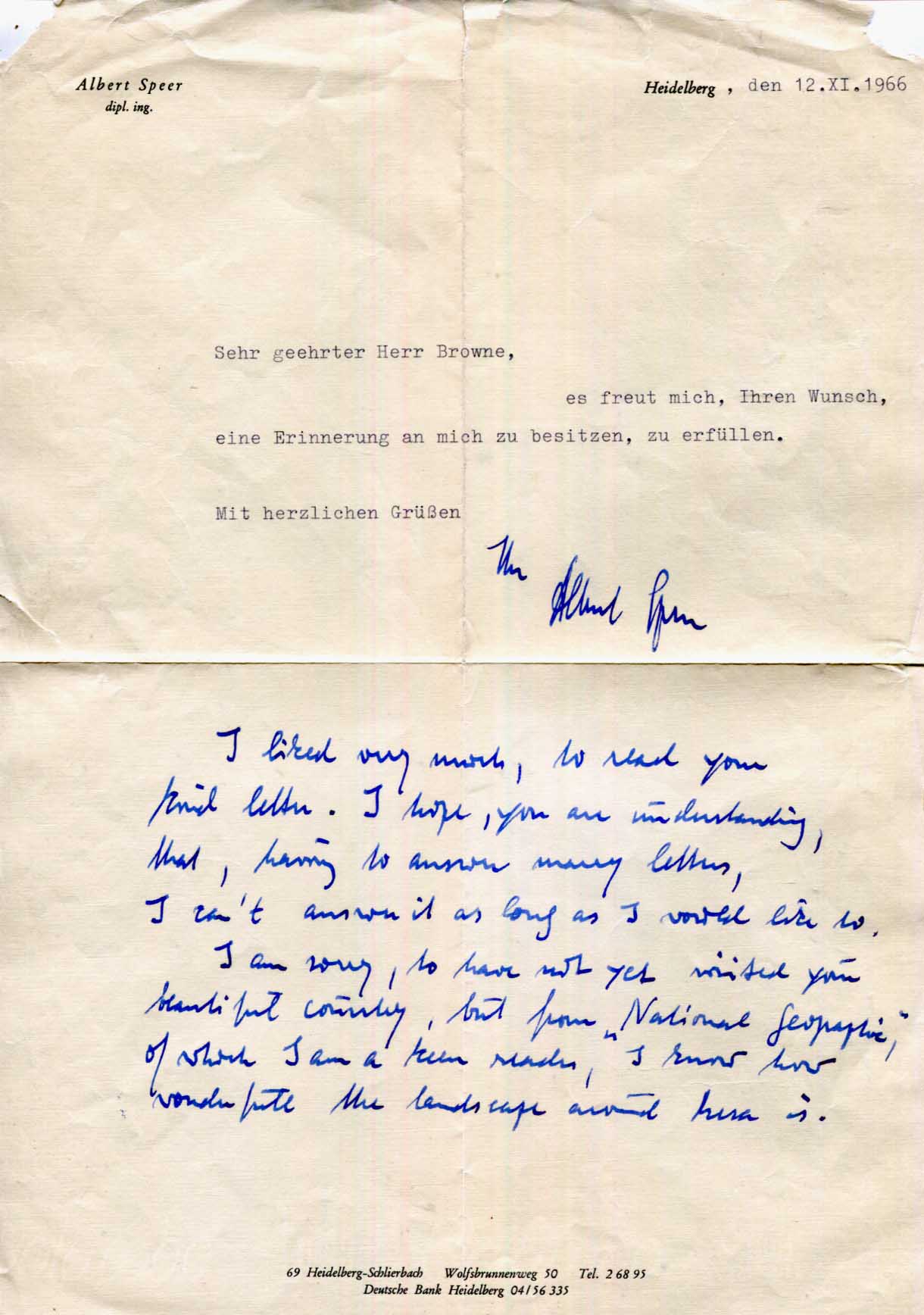 Albert Speer Autograph