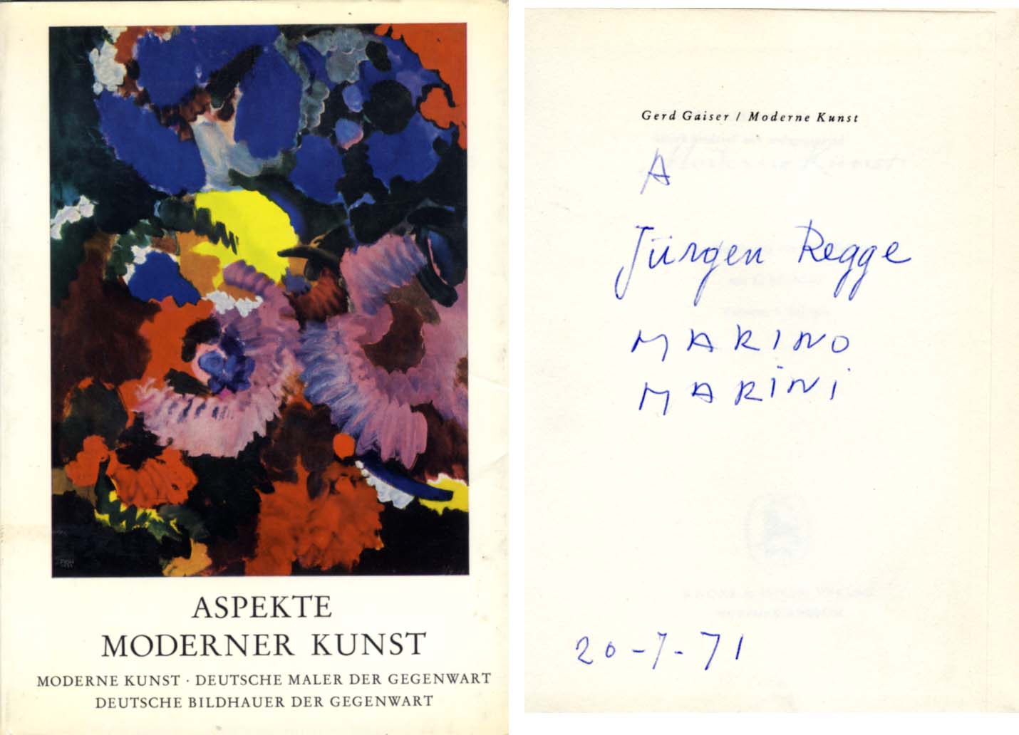 Marino Marini autograph, signed book