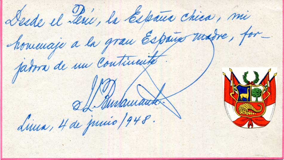José Luis Bustamante y Rivero Autograph