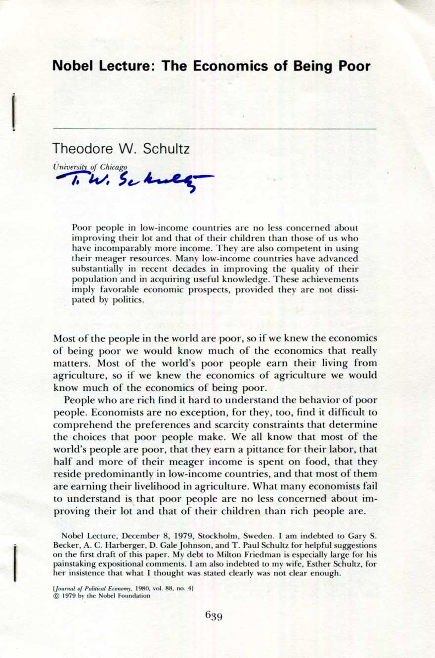 Theodore W. Schultz Autograph