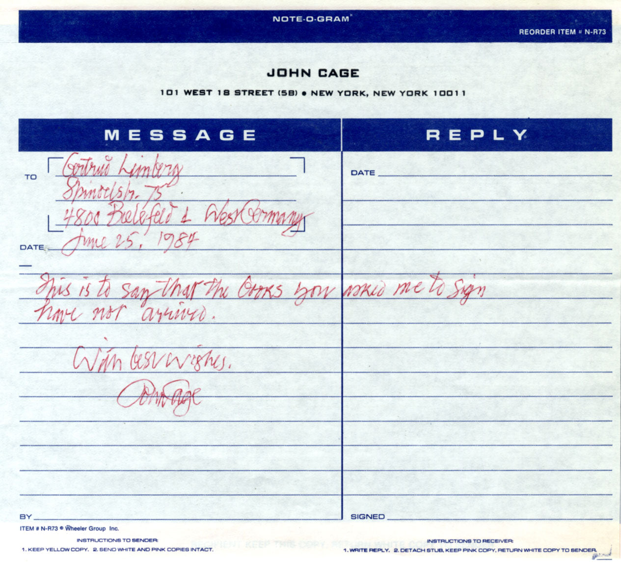 John Cage Autograph