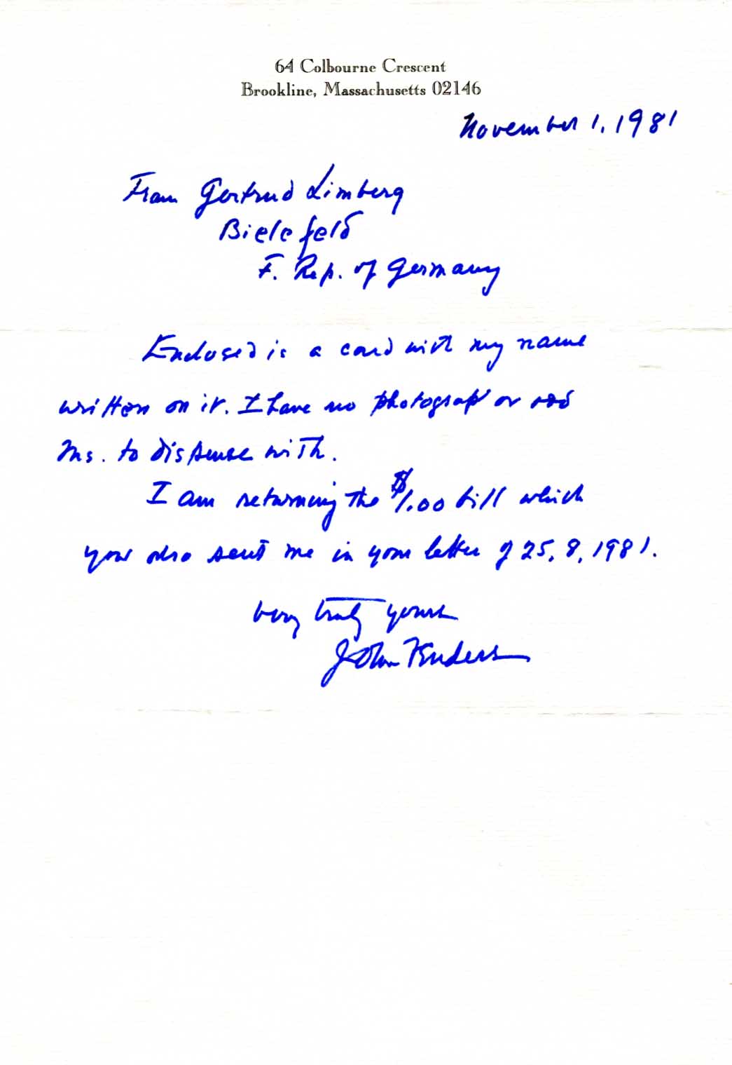 John Franklin Enders Autograph