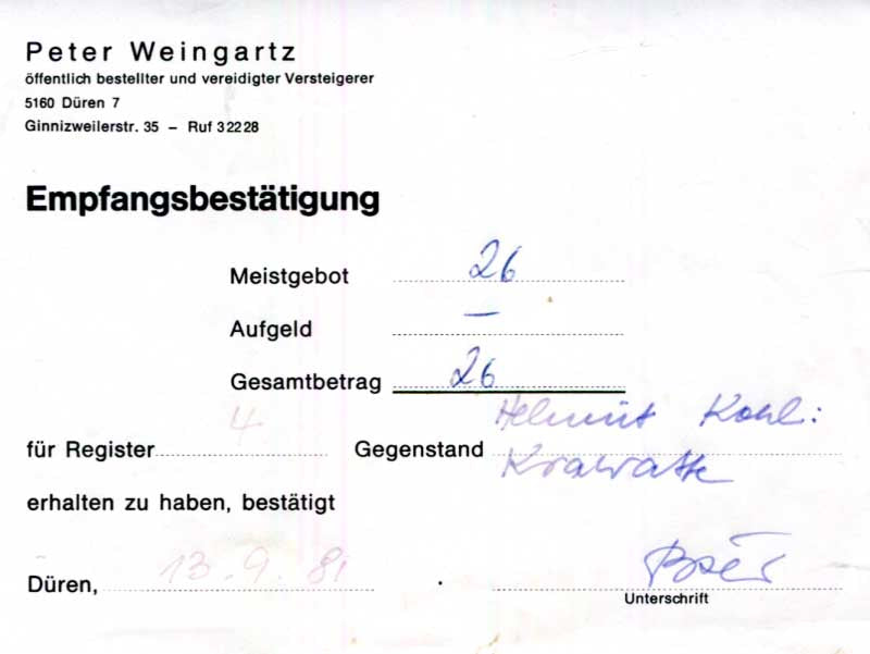 Helmut Kohl Autograph