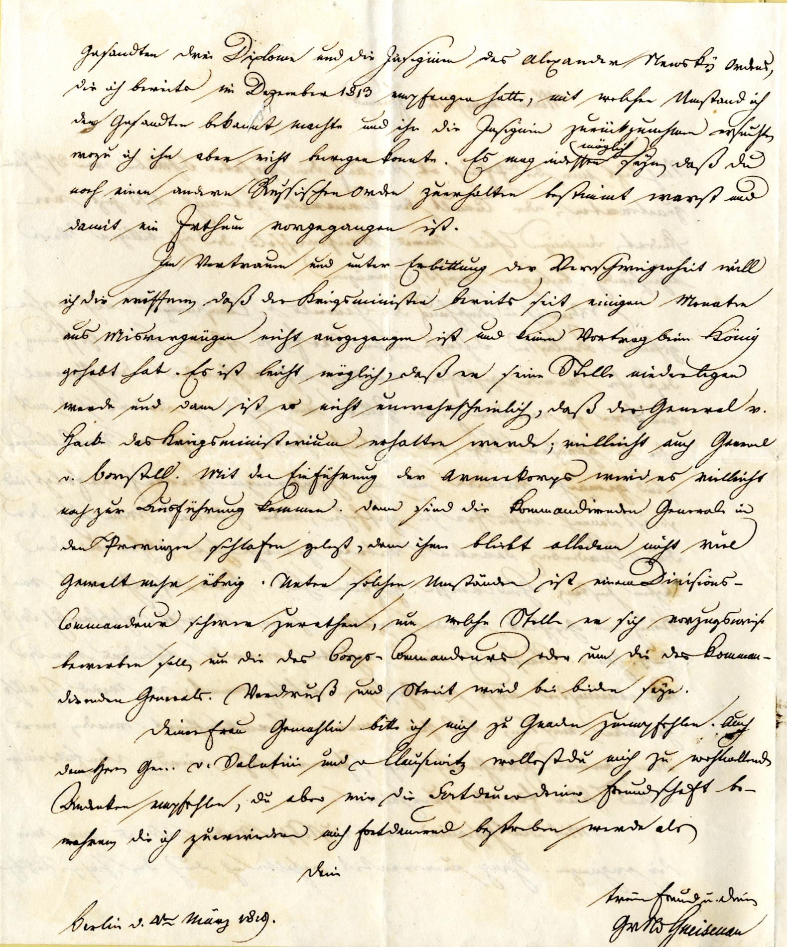 August Neidhardt von Gneisenau Autograph