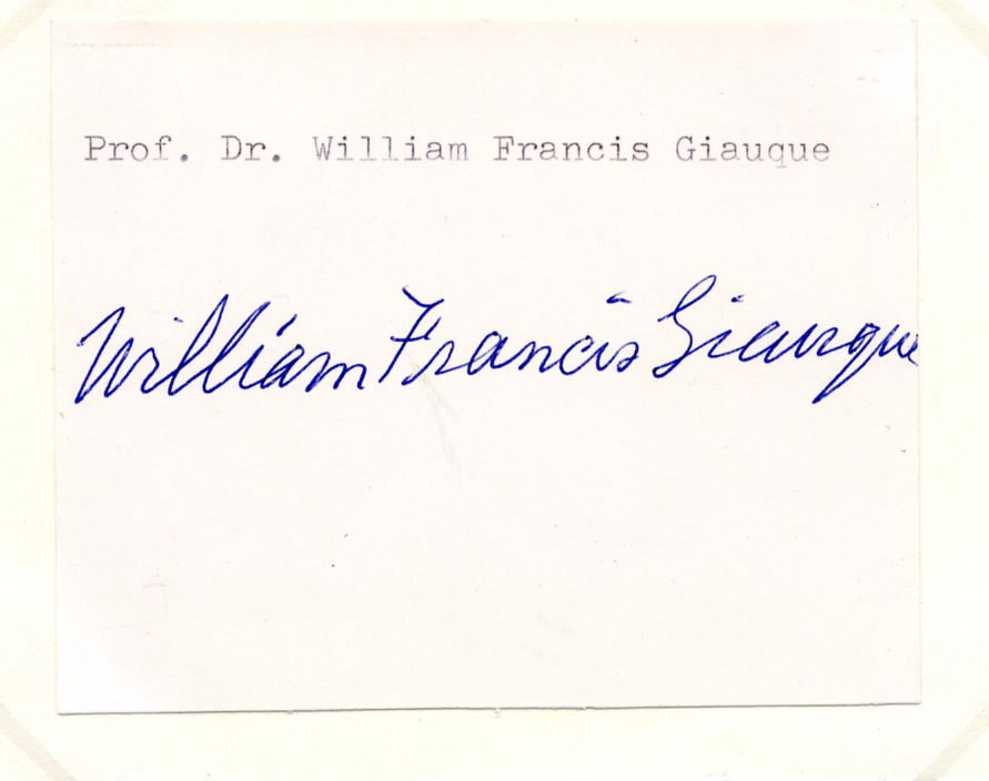 William Francis Giauque Autograph Autogramm | ID 16002558886269