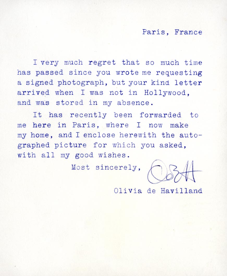 Olivia de Havilland Autograph Autogramm | ID 16025254429053