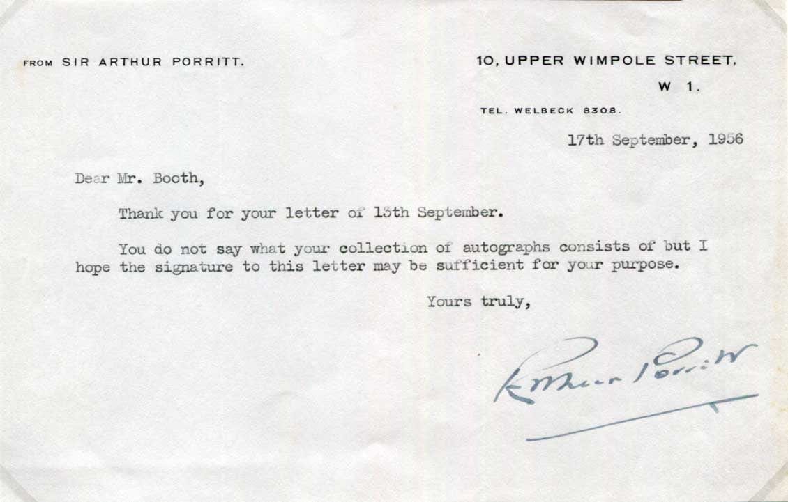 Arthur Espie Baron Porritt Autograph Autogramm | ID 15303205093757