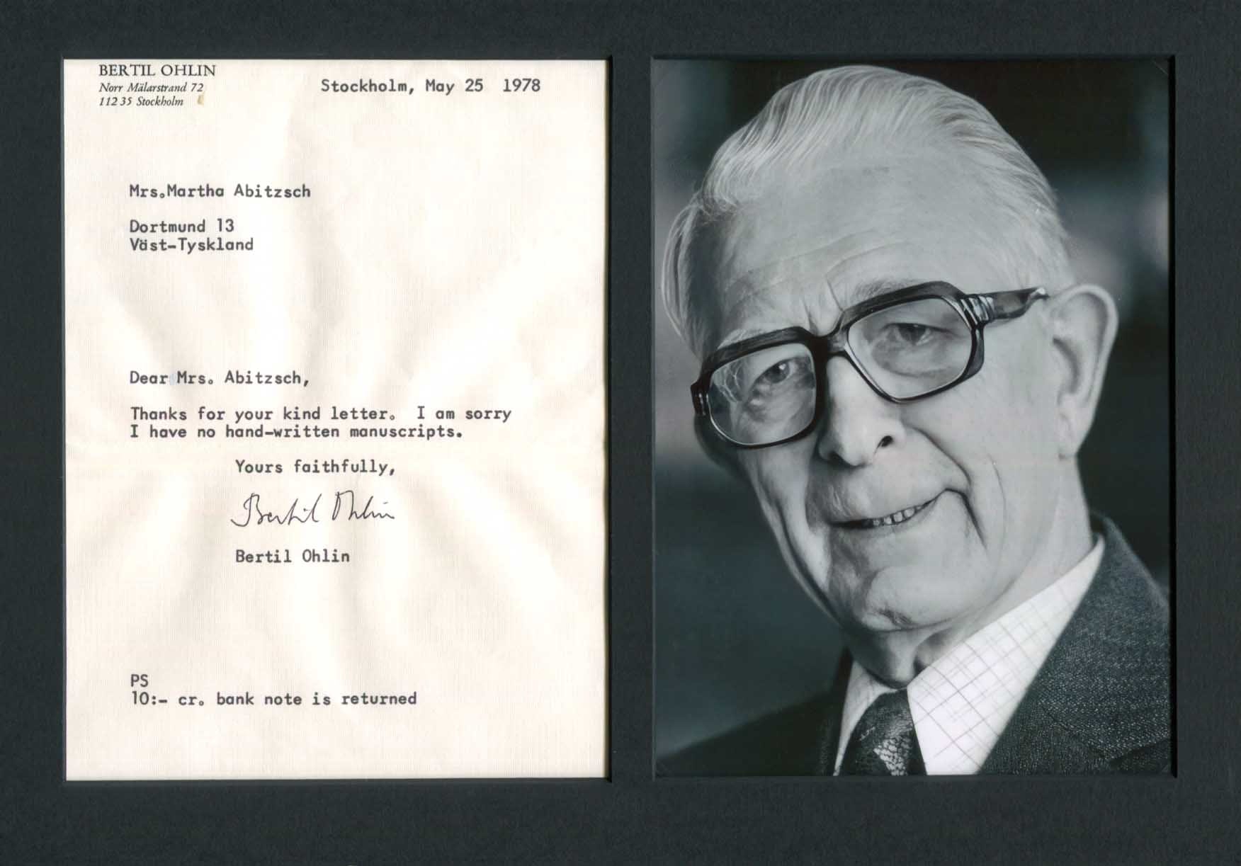 Bertil Ohlin Autograph