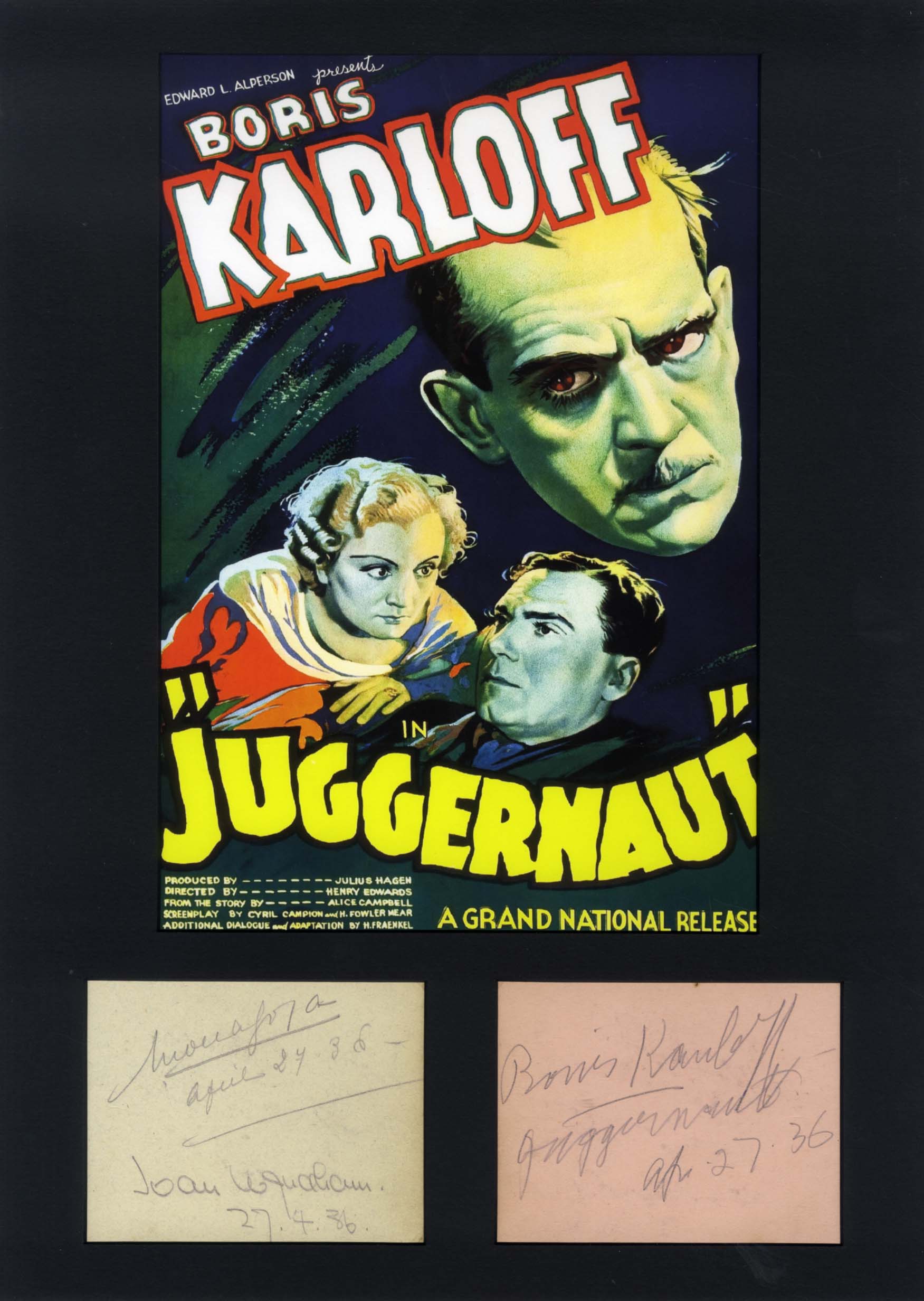 Boris & Joan & Mona Karloff & Wyndham & Goya Autograph Autogramm | ID 8103946944661