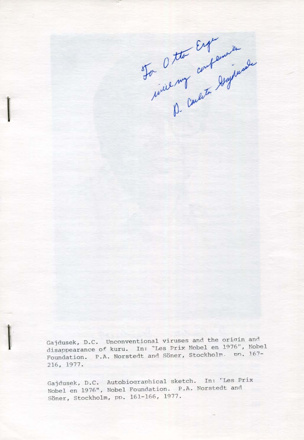 Daniel Carleton Gajdusek Autograph Autogramm | ID 8326018597013