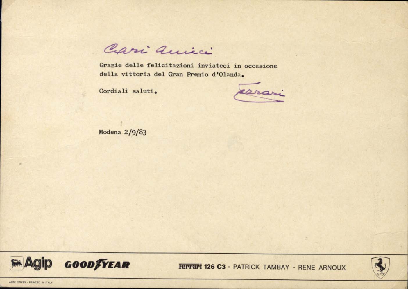 Enzo Ferrari Autograph Autogramm | ID 8380315271317