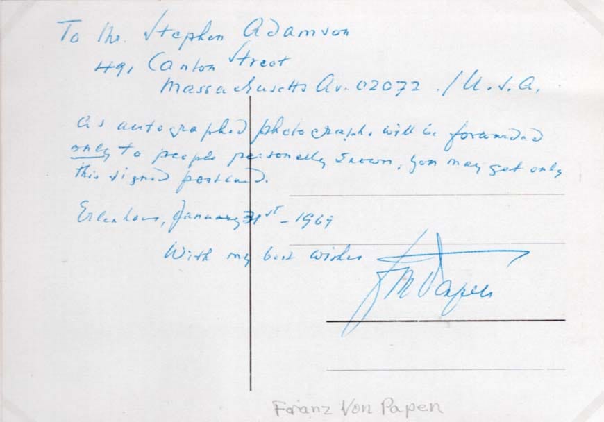 Franz von Papen Autograph Autogramm | ID 7993799999637
