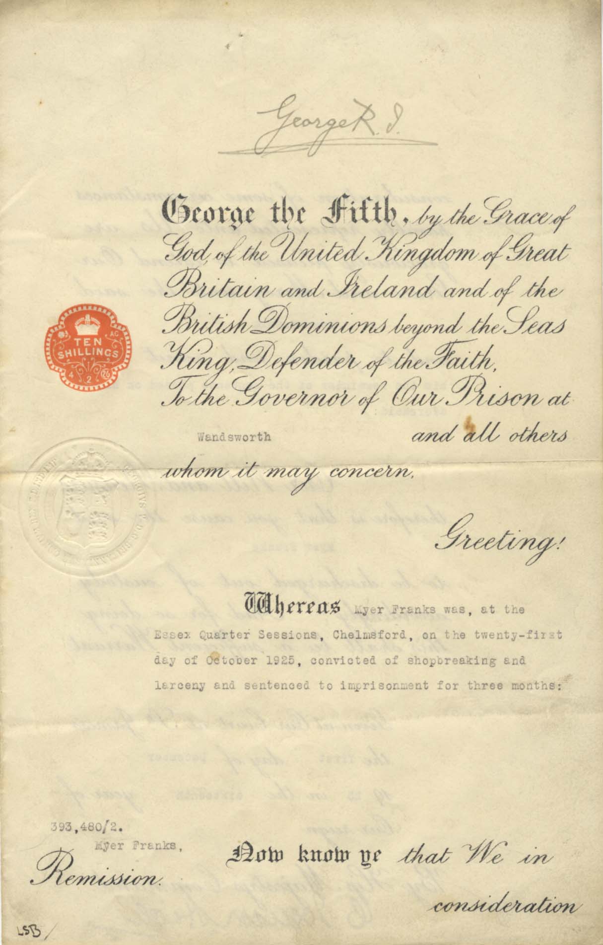 King George V. Autograph