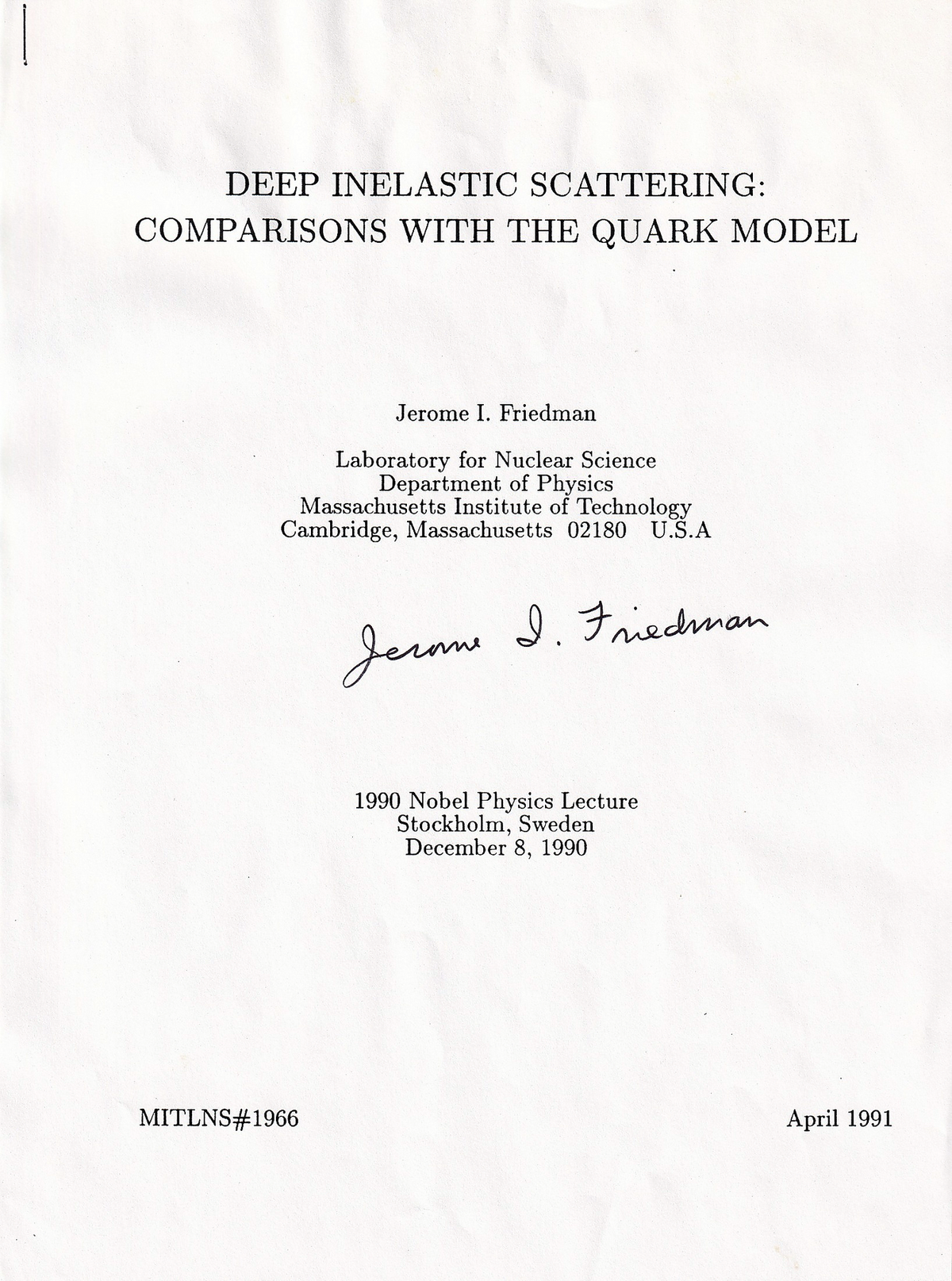 Jerome Isaac Friedman Autograph Autogramm | ID 16080267739517