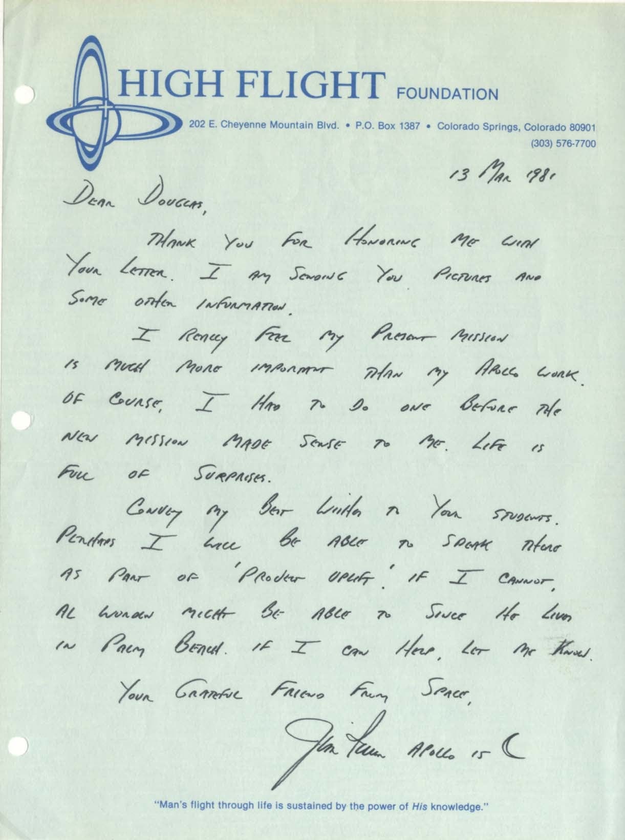 James Benson Irwin Autograph