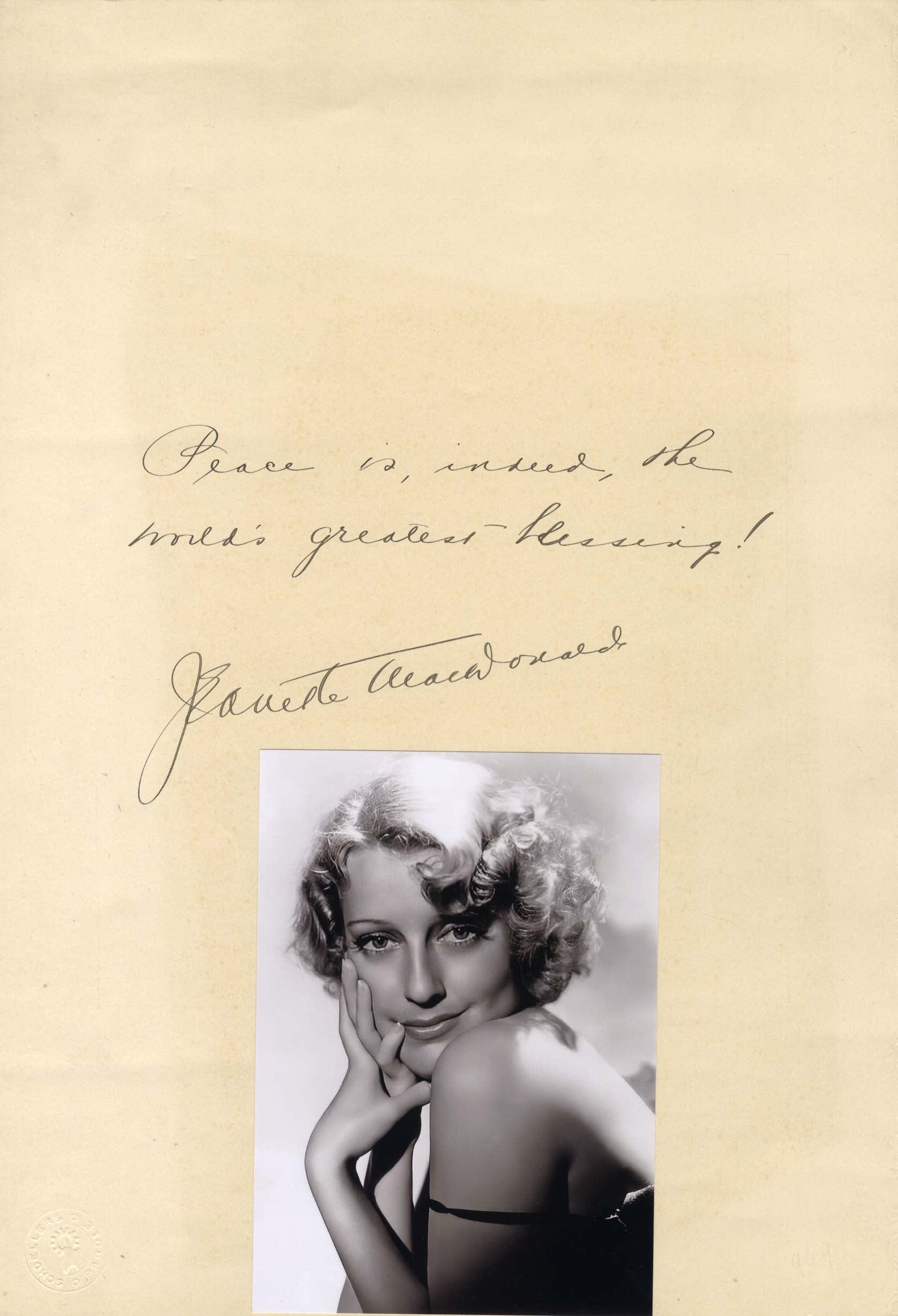 Jeanette MacDonald Autograph signed quotations manuscripts