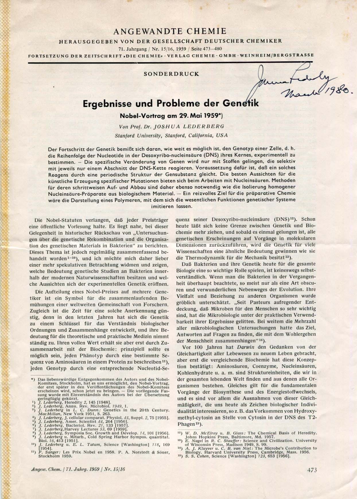 Joshua Lederberg Autograph Autogramm | ID 8154434994325